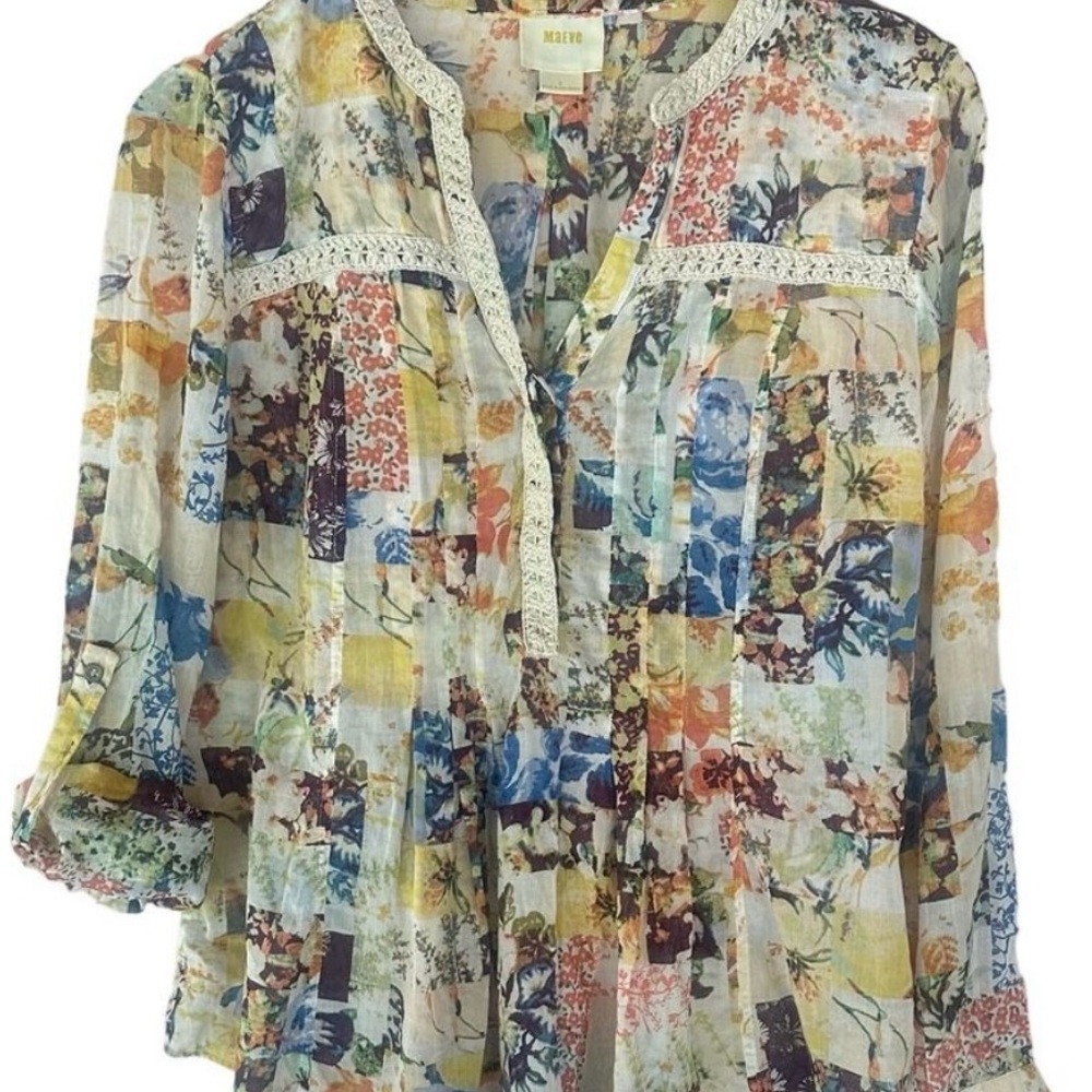 Maeve byAnthropologie Floral Patchwork Women Blouse. Size 6.Long sleeve